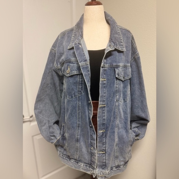 PrettyLittleThing Jackets & Blazers - Oversized Denim Jacket, Medium Blue, in Women’s Size 18